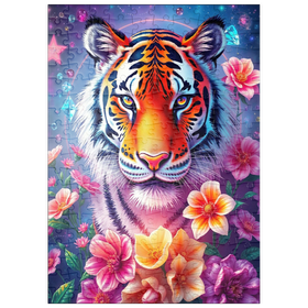 Darstellung des Puzzle Motivs Lebendiger kosmischer Tiger mit Blumen und Edelsteinen - Puzzleteile: 200