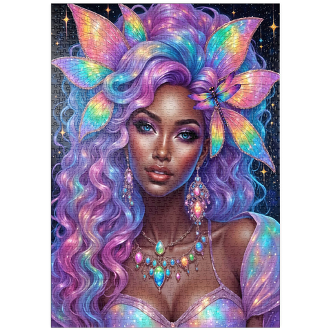 Darstellung des Puzzle Motivs Himmlische Göttin mit Regenbogenhaaren und kosmischem Schmuck puzzleplate Celestial Goddess with Rainbow Hair and Cosmic Jewelry 1000 Puzzle