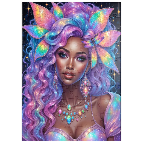 Darstellung des Puzzle Motivs Himmlische Göttin mit Regenbogenhaaren und kosmischem Schmuck puzzleplate Celestial Goddess with Rainbow Hair and Cosmic Jewelry 100 Puzzle