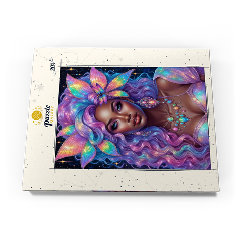 Darstellung des Puzzle Motivs Himmlische Göttin mit Regenbogenhaaren und kosmischem Schmuck Celestial Goddess with Rainbow Hair and Cosmic Jewelry 200 Puzzle Schachtel Ansicht3