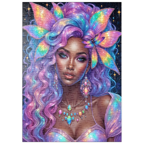 Darstellung des Puzzle Motivs Himmlische Göttin mit Regenbogenhaaren und kosmischem Schmuck puzzleplate Celestial Goddess with Rainbow Hair and Cosmic Jewelry 200 Puzzle