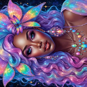 Darstellung des Puzzle Motivs Celestial Goddess with Rainbow Hair and Cosmic Jewelry 200 Puzzle 3D Modell