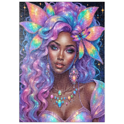 Darstellung des Puzzle Motivs Himmlische Göttin mit Regenbogenhaaren und kosmischem Schmuck puzzleplate Celestial Goddess with Rainbow Hair and Cosmic Jewelry 500 Puzzle