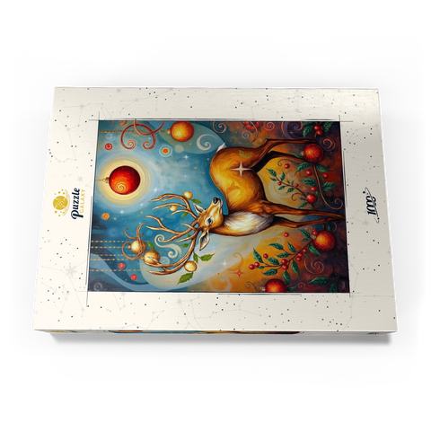 Darstellung des Puzzle Motivs Festlicher Weihnachtshirsch mit Ornamenten und Stechpalmen Festive Christmas Deer with Ornaments and Holly 1000 Puzzle Schachtel Ansicht3