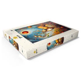 Darstellung des Puzzle Motivs Festlicher Weihnachtshirsch mit Ornamenten und Stechpalmen - Puzzleteile: 100