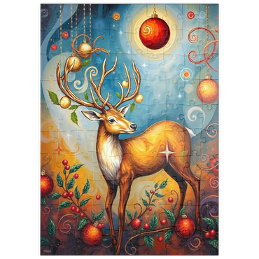 Darstellung des Puzzle Motivs puzzleplate Festive Christmas Deer with Ornaments and Holly 100 Puzzle