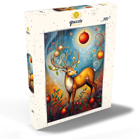 Darstellung des Puzzle Motivs Festlicher Weihnachtshirsch mit Ornamenten und Stechpalmen Festive Christmas Deer with Ornaments and Holly 200 Puzzle Schachtel Ansicht2