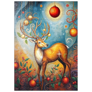 Darstellung des Puzzle Motivs puzzleplate Festive Christmas Deer with Ornaments and Holly 200 Puzzle