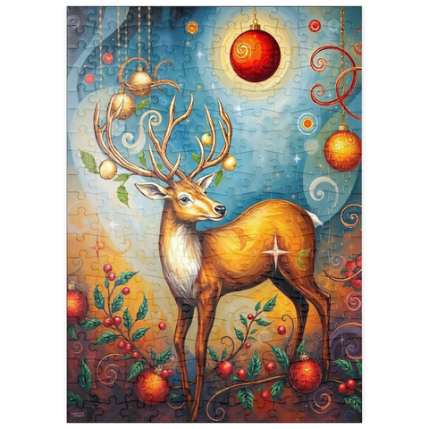 Darstellung des Puzzle Motivs Festlicher Weihnachtshirsch mit Ornamenten und Stechpalmen puzzleplate Festive Christmas Deer with Ornaments and Holly 200 Puzzle