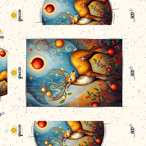 Darstellung des Puzzle Motivs Festlicher Weihnachtshirsch mit Ornamenten und Stechpalmen Festive Christmas Deer with Ornaments and Holly 500 Puzzle Schachtel 3D Modell