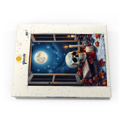 Darstellung des Puzzle Motivs Mystisches Stillleben mit Totenkopf, Kerzen und Vollmond Mystical Still Life with Skull, Candles, and Full Moon 100 Puzzle Schachtel Ansicht3