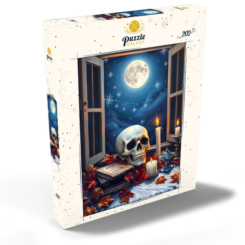 Darstellung des Puzzle Motivs Mystisches Stillleben mit Totenkopf, Kerzen und Vollmond Mystical Still Life with Skull, Candles, and Full Moon 200 Puzzle Schachtel Ansicht2