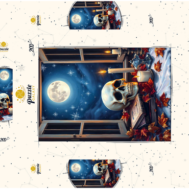 Darstellung des Puzzle Motivs Mystical Still Life with Skull, Candles, and Full Moon 200 Puzzle Schachtel 3D Modell