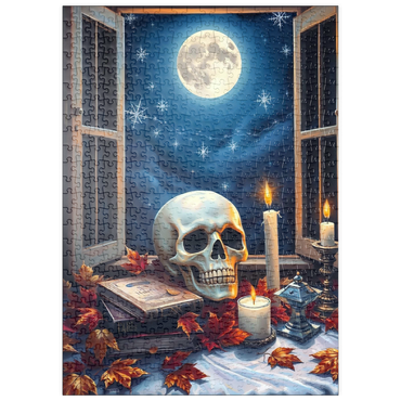 Darstellung des Puzzle Motivs puzzleplate Mystical Still Life with Skull, Candles, and Full Moon 500 Puzzle