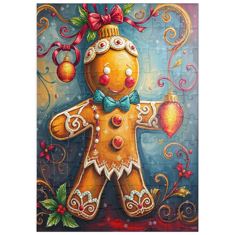 Darstellung des Puzzle Motivs Festliche Lebkuchen-Verzierung mit Weihnachtsdekor puzzleplate Festive Gingerbread Ornament with Holiday Decor 100 Puzzle