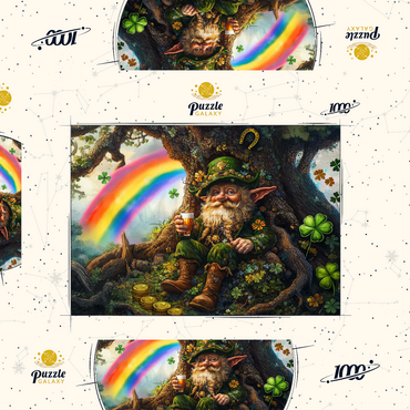Darstellung des Puzzle Motivs Cheerful Leprechaun with Gold Coins and Rainbow in Enchanted Forest 1000 Puzzle Schachtel 3D Modell