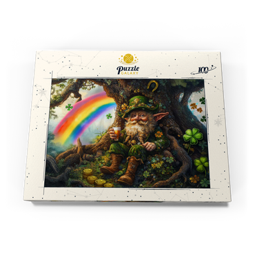 Darstellung des Puzzle Motivs Cheerful Leprechaun with Gold Coins and Rainbow in Enchanted Forest 100 Puzzle Schachtel Ansicht3