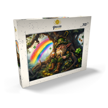 Darstellung des Puzzle Motivs Cheerful Leprechaun with Gold Coins and Rainbow in Enchanted Forest 200 Puzzle Schachtel Ansicht2