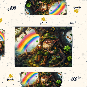 Darstellung des Puzzle Motivs Cheerful Leprechaun with Gold Coins and Rainbow in Enchanted Forest 500 Puzzle Schachtel 3D Modell