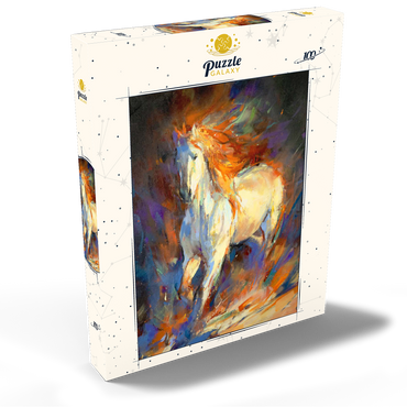 Darstellung des Puzzle Motivs Fiery White Stallion in Motion 100 Puzzle Schachtel Ansicht2