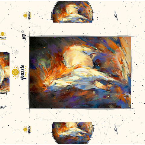 Darstellung des Puzzle Motivs Feuriger weißer Hengst in Bewegung Fiery White Stallion in Motion 100 Puzzle Schachtel 3D Modell