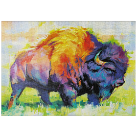 Darstellung des Puzzle-Motivs Farbenfroher amerikanischer Bison im abstrakten Stil – Puzzleteile: 1000