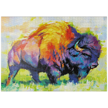 Darstellung des Puzzle Motivs puzzleplate Colorful American Bison in Abstract Style 1000 Puzzle