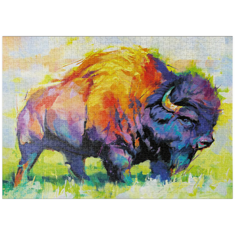 Darstellung des Puzzle Motivs Farbenfroher amerikanischer Bison im abstrakten Stil puzzleplate Colorful American Bison in Abstract Style 1000 Puzzle