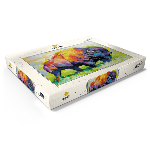 Darstellung des Puzzle Motivs Farbenfroher amerikanischer Bison im abstrakten Stil Colorful American Bison in Abstract Style 100 Puzzle Schachtel Ansicht1