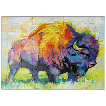 Darstellung des Puzzle Motivs puzzleplate Colorful American Bison in Abstract Style 100 Puzzle
