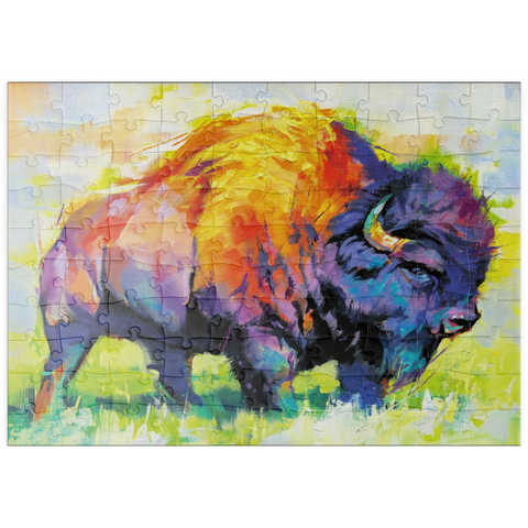 Darstellung des Puzzle Motivs Farbenfroher amerikanischer Bison im abstrakten Stil puzzleplate Colorful American Bison in Abstract Style 100 Puzzle