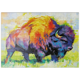 Darstellung des Puzzle Motivs Farbenfroher amerikanischer Bison im abstrakten Stil - Puzzleteile: 100