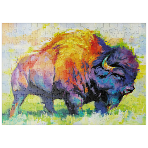Darstellung des Puzzle Motivs Farbenfroher amerikanischer Bison im abstrakten Stil puzzleplate Colorful American Bison in Abstract Style 200 Puzzle