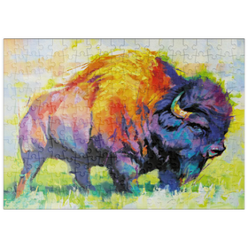Darstellung des Puzzle Motivs Farbenfroher amerikanischer Bison im abstrakten Stil - Puzzleteile: 200