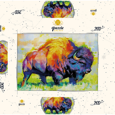 Darstellung des Puzzle Motivs Colorful American Bison in Abstract Style 200 Puzzle Schachtel 3D Modell