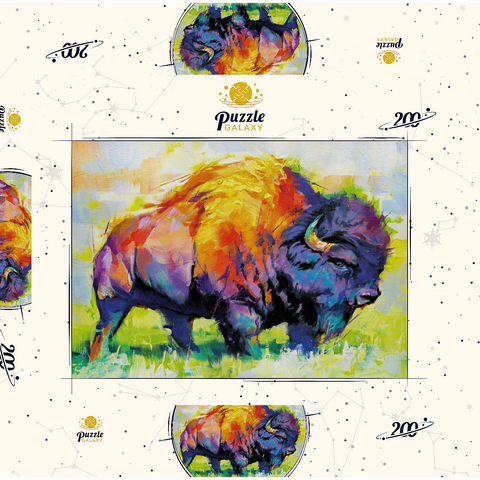 Darstellung des Puzzle Motivs Farbenfroher amerikanischer Bison im abstrakten Stil Colorful American Bison in Abstract Style 200 Puzzle Schachtel 3D Modell