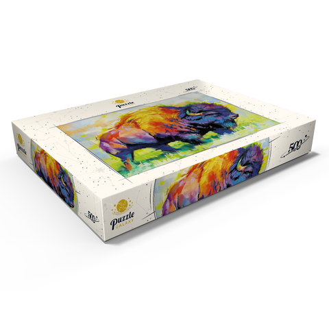 Darstellung des Puzzle Motivs Farbenfroher amerikanischer Bison im abstrakten Stil Colorful American Bison in Abstract Style 500 Puzzle Schachtel Ansicht1