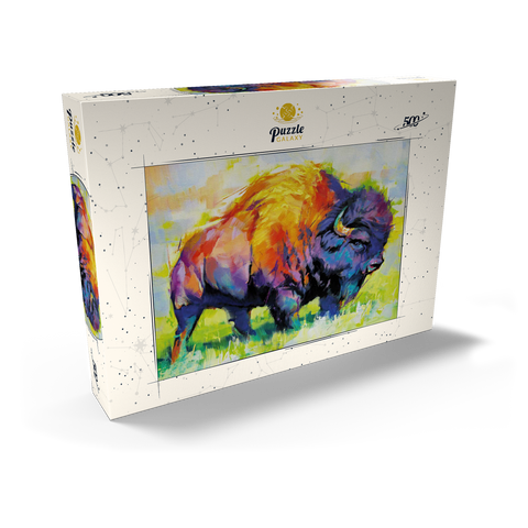 Darstellung des Puzzle Motivs Farbenfroher amerikanischer Bison im abstrakten Stil Colorful American Bison in Abstract Style 500 Puzzle Schachtel Ansicht2
