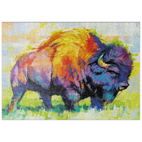 Darstellung des Puzzle-Motivs Farbenfroher amerikanischer Bison im abstrakten Stil – Puzzleteile: 500