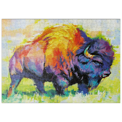 Darstellung des Puzzle Motivs Farbenfroher amerikanischer Bison im abstrakten Stil puzzleplate Colorful American Bison in Abstract Style 500 Puzzle