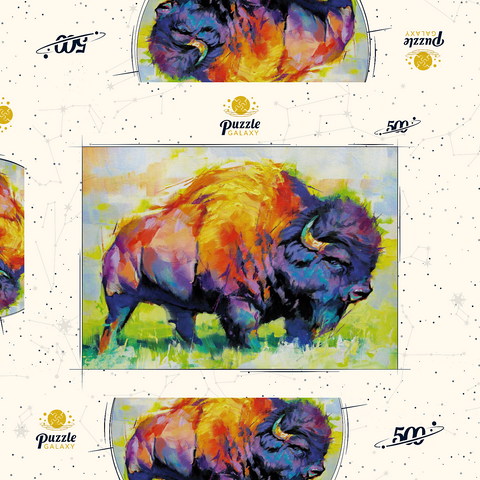Darstellung des Puzzle Motivs Farbenfroher amerikanischer Bison im abstrakten Stil Colorful American Bison in Abstract Style 500 Puzzle Schachtel 3D Modell