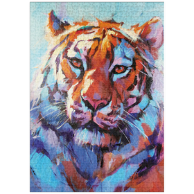 Darstellung des Puzzle Motivs Lebhaftes expressionistisches Porträt eines Bengalischen Tigers - Puzzleteile: 1000