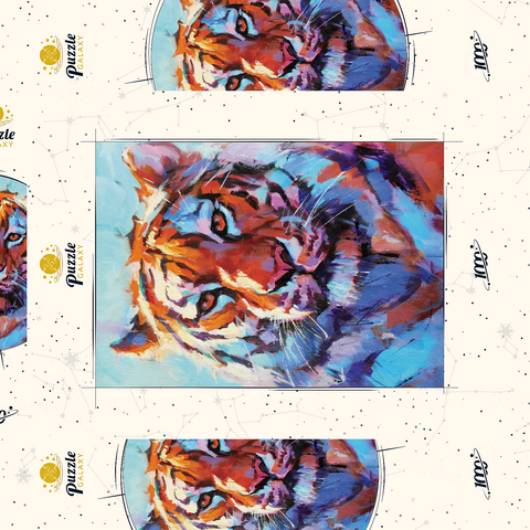Darstellung des Puzzle Motivs Lebhaftes expressionistisches Porträt eines Bengalischen Tigers Vibrant Bengal Tiger Expressionist Portrait 1000 Puzzle Schachtel 3D Modell