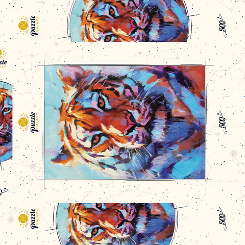 Darstellung des Puzzle Motivs Lebhaftes expressionistisches Porträt eines Bengalischen Tigers Vibrant Bengal Tiger Expressionist Portrait 500 Puzzle Schachtel 3D Modell