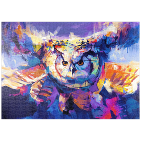 Darstellung des Puzzle-Motivs Bunte Virginia-Uhu im Flug – Puzzleteile: 1000