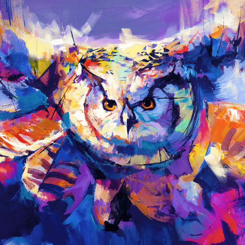 Darstellung des Puzzle Motivs Bunte Virginia-Uhu im Flug Colorful Great Horned Owl in Flight 1000 Puzzle 3D Modell