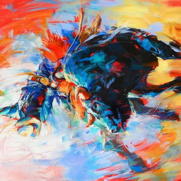 Darstellung des Puzzle Motivs Rodeo Bull Rider in Vivid Motion 1000 Puzzle 3D Modell