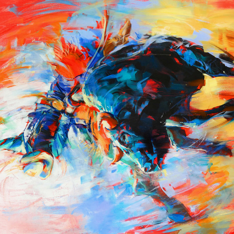 Darstellung des Puzzle Motivs Rodeo-Bull-Reiter in lebhafter Bewegung Rodeo Bull Rider in Vivid Motion 1000 Puzzle 3D Modell