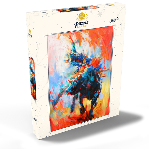 Darstellung des Puzzle Motivs Rodeo-Bull-Reiter in lebhafter Bewegung Rodeo Bull Rider in Vivid Motion 100 Puzzle Schachtel Ansicht2