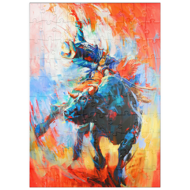Darstellung des Puzzle Motivs puzzleplate Rodeo Bull Rider in Vivid Motion 100 Puzzle